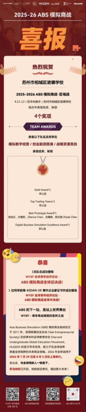 ABS商赛捷报!苏州诺德学子满载而归! - ABS Business